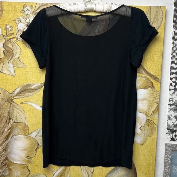 AX Armani Exchange Short Sleeve Top Tee with a beaded pocket Sz. S Sheer Back - Picture 6 of 9